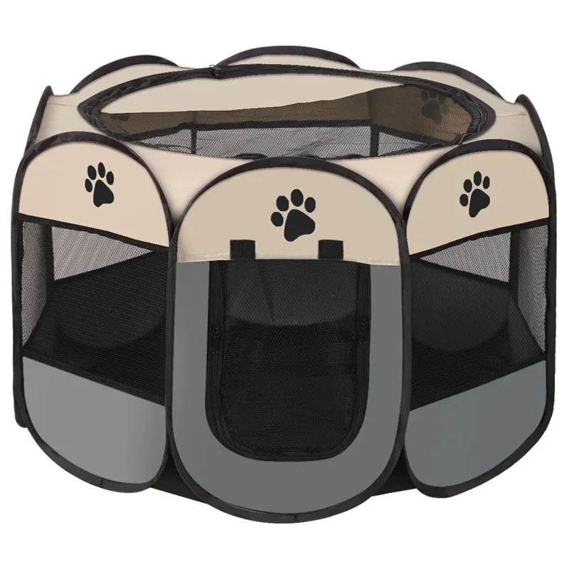 Foldable Pet Tent Kennel Cat Delivery Room Octagonal Fence Puppy Shelter Detachable Summer Pet Tent Outdoor Cat Cage Dog Fences White and Gray