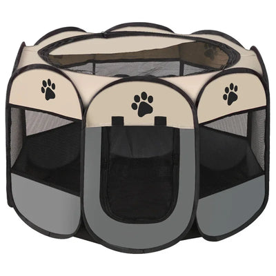 Foldable Pet Tent Kennel Cat Delivery Room Octagonal Fence Puppy Shelter Detachable Summer Pet Tent Outdoor Cat Cage Dog Fences White and Gray