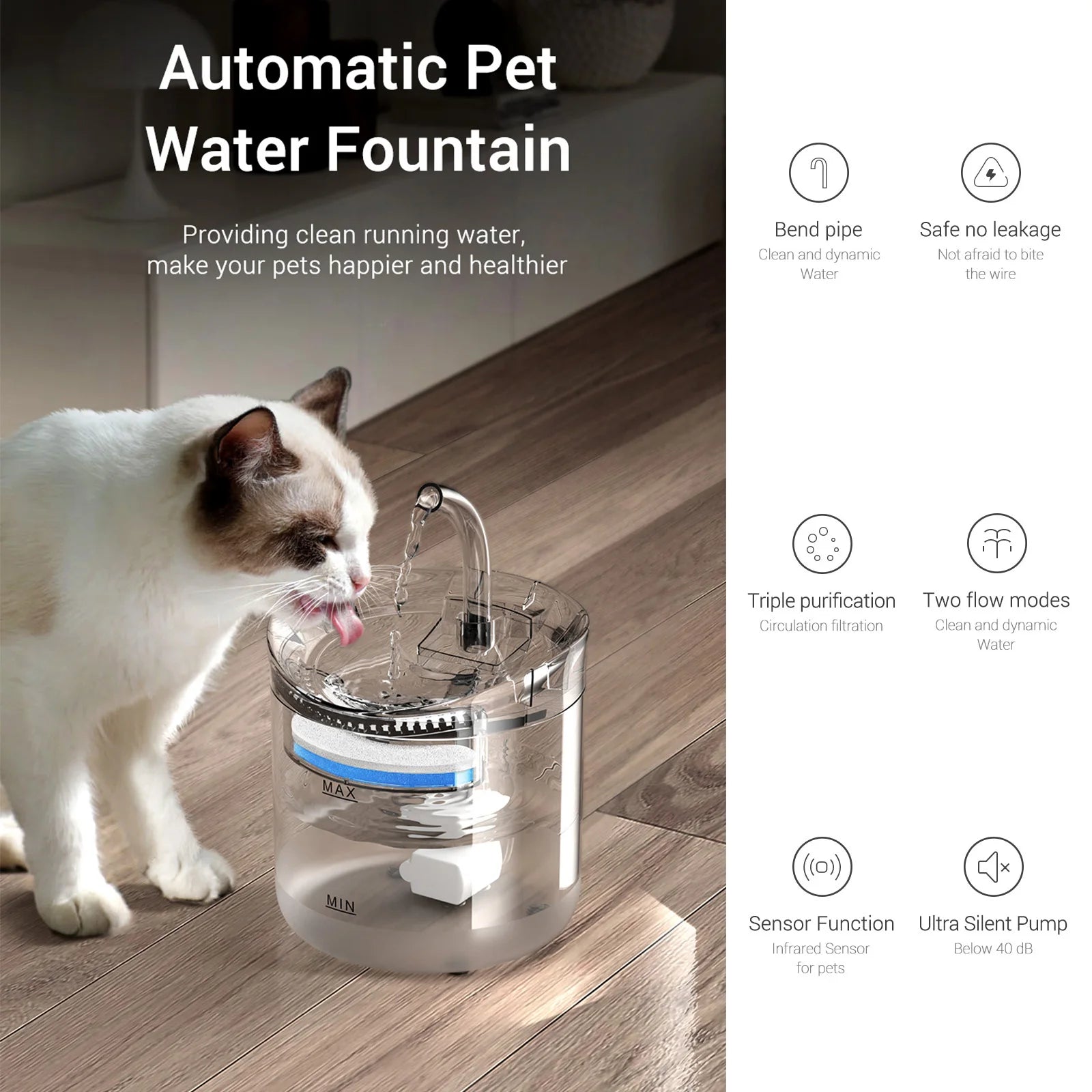 Cat Dog Water Fountain Dispenser Automatic Pet Drinking Fountain