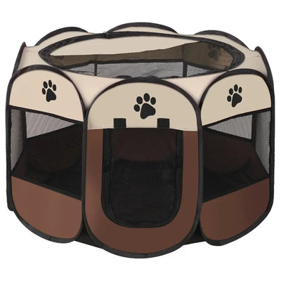 Foldable Pet Tent Kennel Cat Delivery Room Octagonal Fence Puppy Shelter Detachable Summer Pet Tent Outdoor Cat Cage Dog Fences White and Coffee
