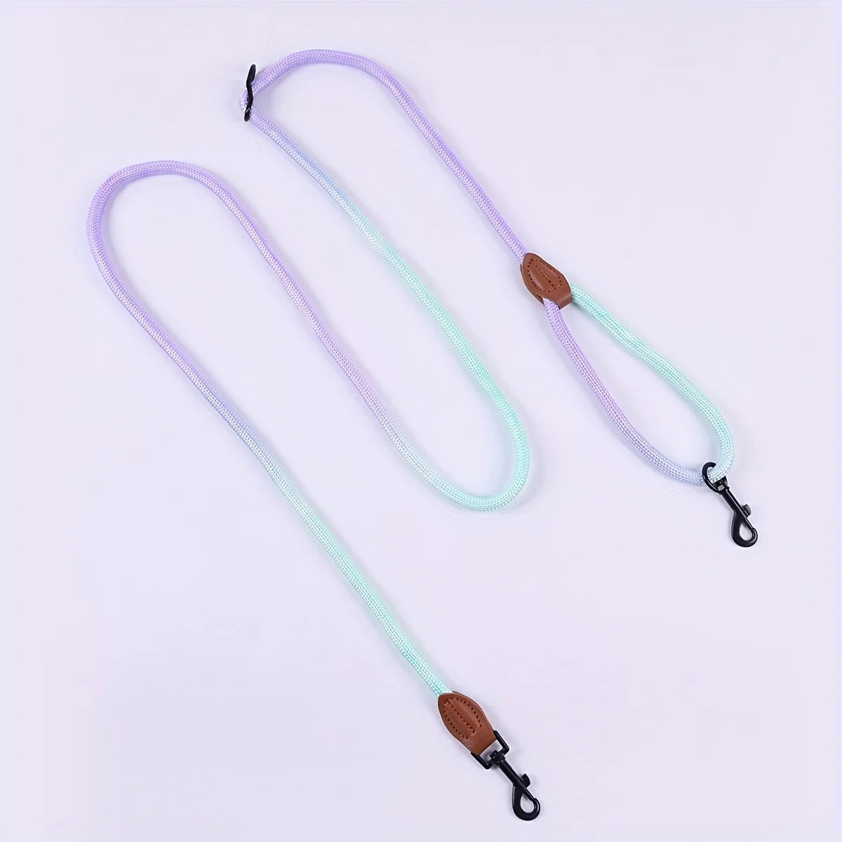 1pc Colorful Gradient Dog Leash, Multifunctional Dog Round Rope Dog Slip Leash Hands-free Crossbody Dog Walking Leash Purple Green