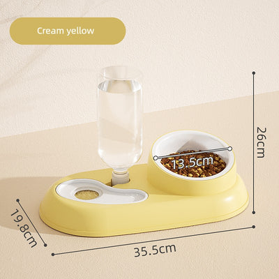 Automatic Double Bowl for Cats & Dogs Dog cat Neutral Cream Yellow-Ceramic