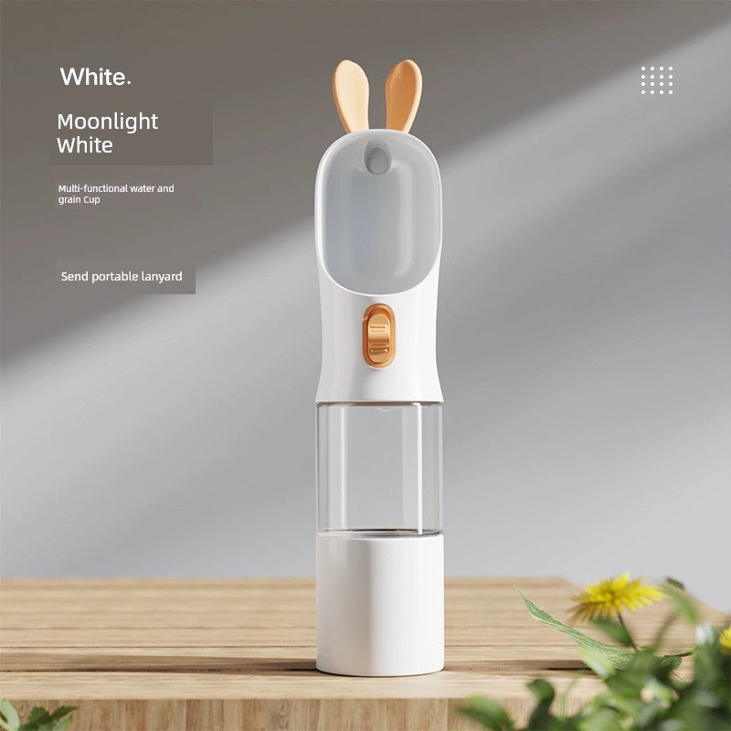 Dog Outing Water Cup Portable Outdoor Water Kettle Portable Cup Walking Dog Water Bottle PET Water Food Cup Water Feeder Supplies [Upgrading and Upgrading] Moonlight White-Going Out Water and Grain Integrated Cup (Water and Grain Separation)