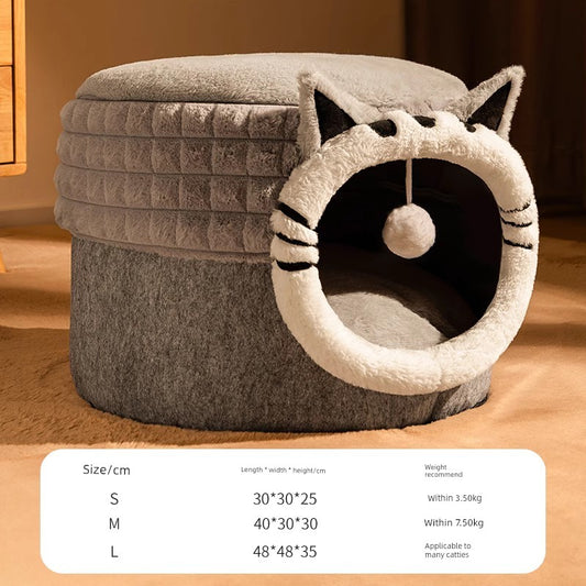 Cozy Heattech Closed Cat Nest Bed - Year-Round Comfort Gray Chinchilla [a nest of dual-use] quality assurance windproof Heattech