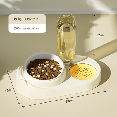 Automatic Double Bowl for Cats & Dogs Dog cat Neutral Bear-Ceramic-Beige