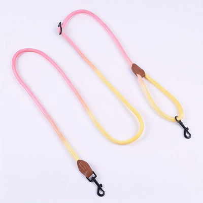 1pc Colorful Gradient Dog Leash, Multifunctional Dog Round Rope Dog Slip Leash Hands-free Crossbody Dog Walking Leash Pink Yellow