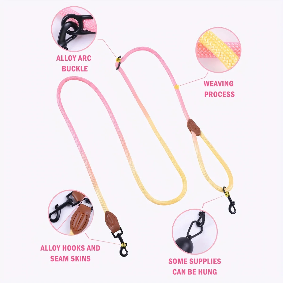 1pc Colorful Gradient Dog Leash, Multifunctional Dog Round Rope Dog Slip Leash Hands-free Crossbody Dog Walking Leash