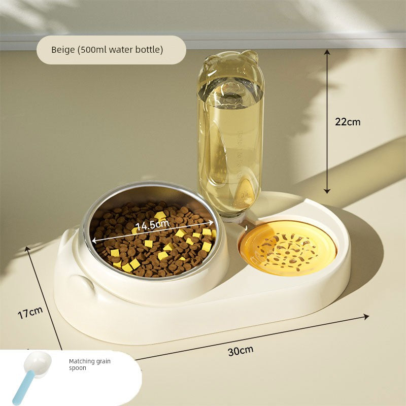 Automatic Double Bowl for Cats & Dogs Dog cat Neutral Bear-beige + grain spoon