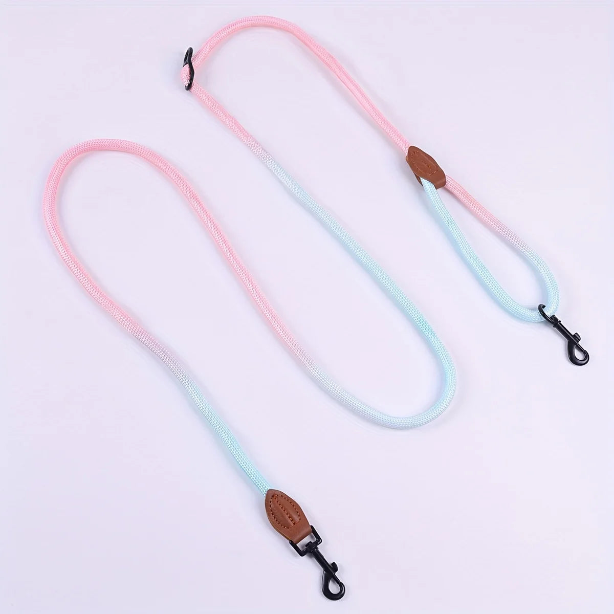 1pc Colorful Gradient Dog Leash, Multifunctional Dog Round Rope Dog Slip Leash Hands-free Crossbody Dog Walking Leash Pink Blue