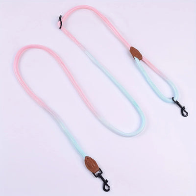 1pc Colorful Gradient Dog Leash, Multifunctional Dog Round Rope Dog Slip Leash Hands-free Crossbody Dog Walking Leash Pink Blue