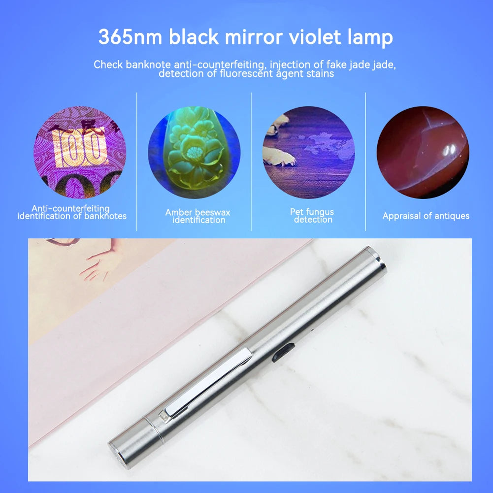 365 UV Veterinary Wood Lamp Pet Fungus Detection Waterproof Flashlight Skin Ultraviolet Light Cat Moss Tinea Light Black Mirror