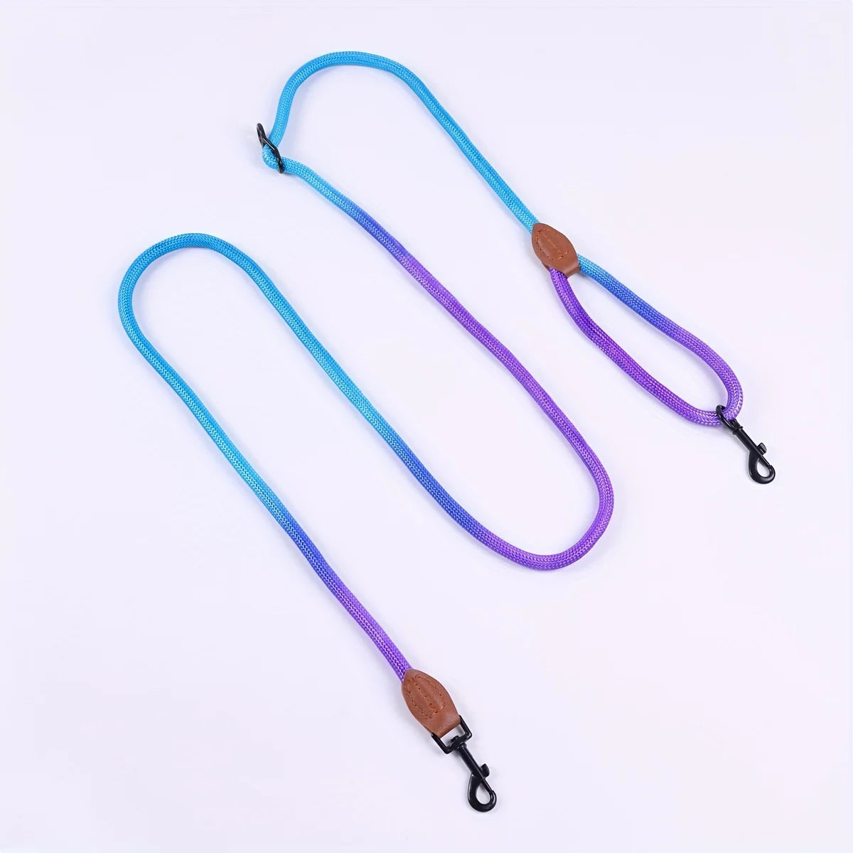 1pc Colorful Gradient Dog Leash, Multifunctional Dog Round Rope Dog Slip Leash Hands-free Crossbody Dog Walking Leash Blue Purple