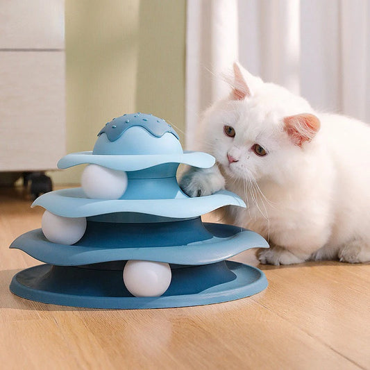 Ball Spinning Cat Toy Rotating Slide Cat Toy Dog and Cat Pet Supplies Interactive Cat Toy with Ball Spinning and Rotating Slide