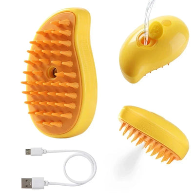 1~2pcs Steam Pet Brush 3-in-1 Massage Dog Steamy Brush Spray Beauty Tangled and Loose Hair Removal Cats Grooming Comb Dogs Yellow Mango