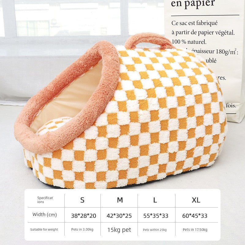 Kennel Winter Heattech All Year Round Neutral Dog House Semi-Enclosed Cat Nest Dog House Dog Bed Dog Mat Pet Supplies Orange white grid [basic All Year Round general] Aviation bag nest
