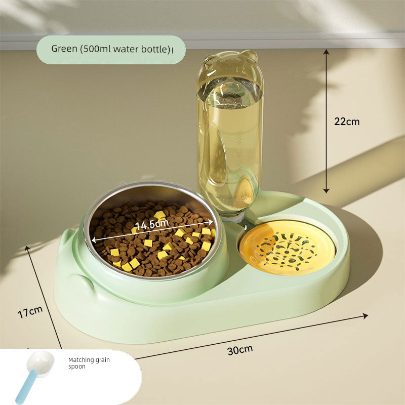 Automatic Double Bowl for Cats & Dogs Dog cat Neutral Bear-Green + Grain Spoon