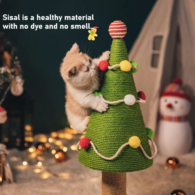 Christmas Cat Tree Tower with Scratching Post & Ball