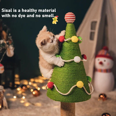 Christmas Cat Tree Tower with Scratching Post & Ball