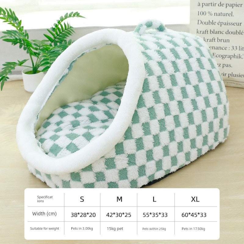 Kennel Winter Heattech All Year Round Neutral Dog House Semi-Enclosed Cat Nest Dog House Dog Bed Dog Mat Pet Supplies Green White [Basic All Year Round General] Aviation Bag Nest