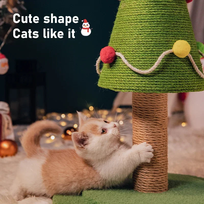 Christmas Cat Tree Tower with Scratching Post & Ball